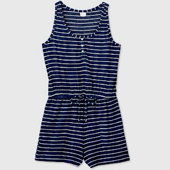 NWT Stars Above Blue Striped Perfectly Cozy Romper Size Small - Picture 1 of 10